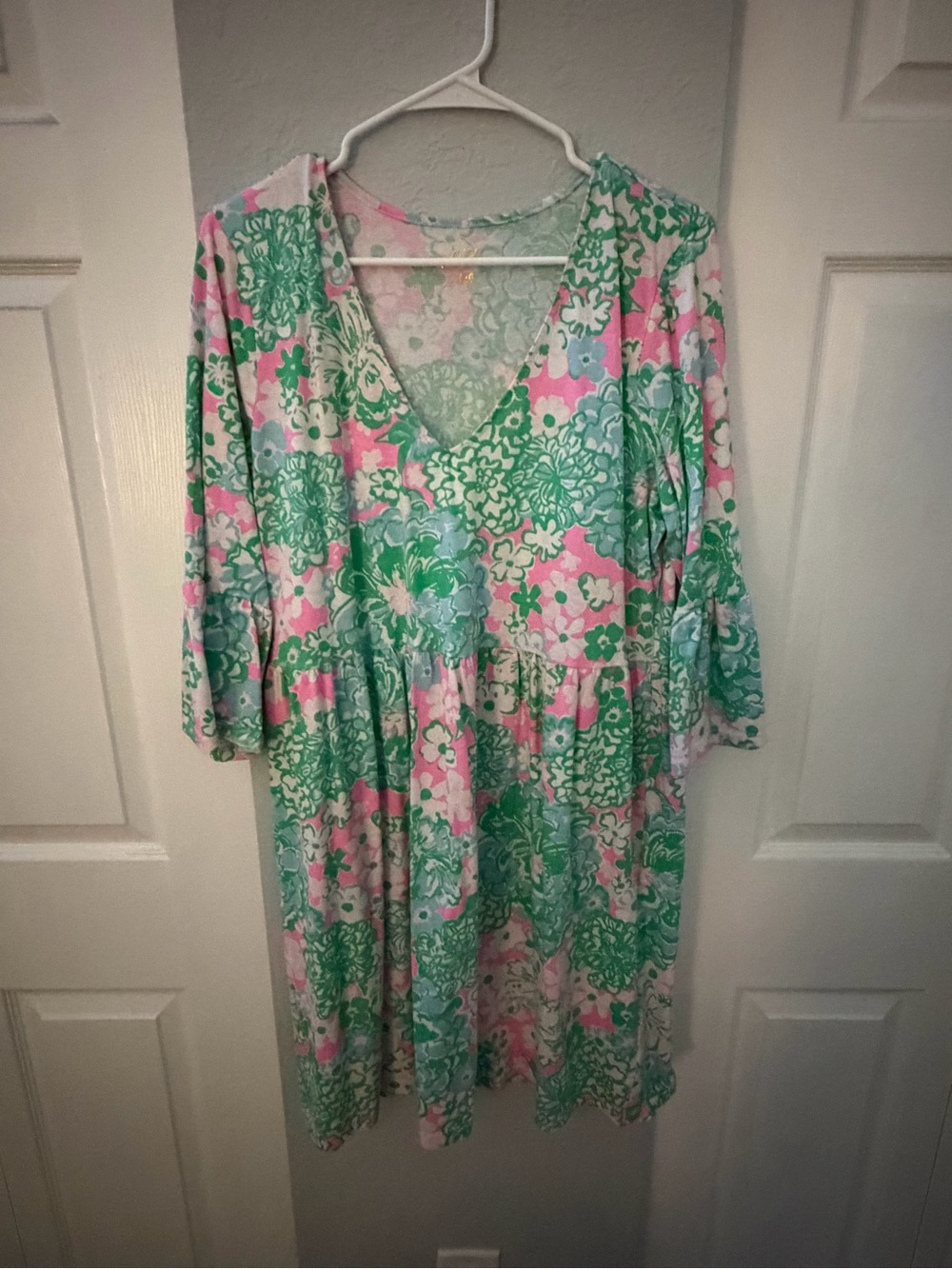 Lilly Pulitzer Pink and Green Floral V-Neck Dress
